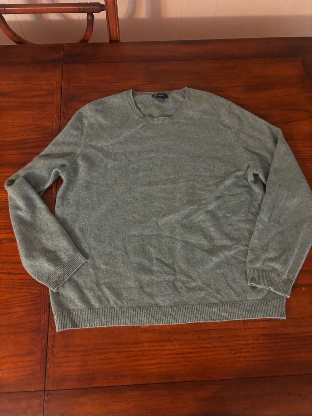 Lands' End 100% Cashmere Crew Neck Sweater Greenish Teal Size L/T 14-16